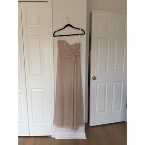 After Six Beige Cream Strapless Chiffon Maxi Bridesmaid Gown